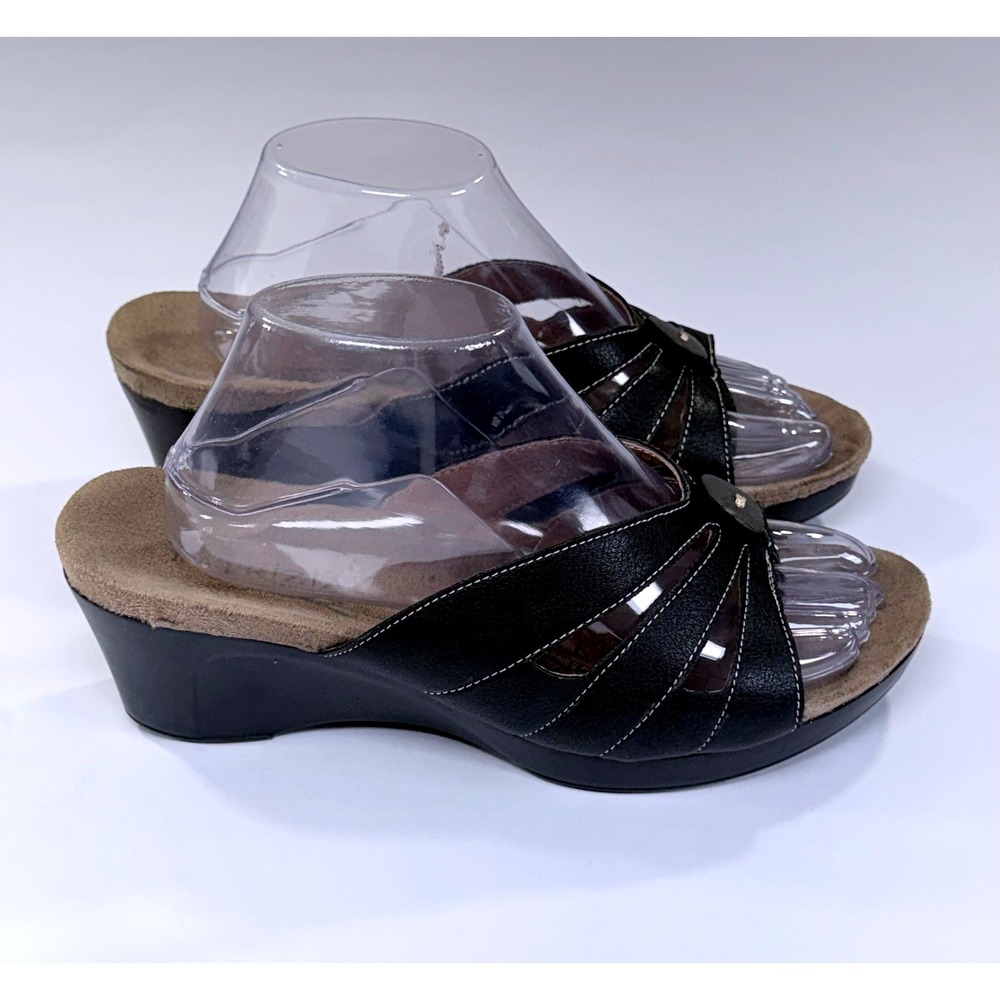 Patrizia by Spring Step Sandal Womens 41/9.5-10 Black Wedge Slide Button Comfort